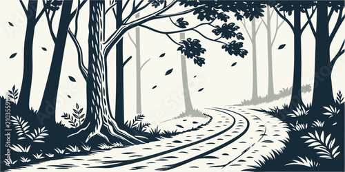 Fotografía Mystical forest path disappearing into dark woods, night scene dark forest moonl
