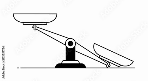 Tableau sur toile Minimalist line art illustration of an unbalanced weighing scale, symbolizing inequality, unfairness, judgment, law, decision making, and comparison concepts