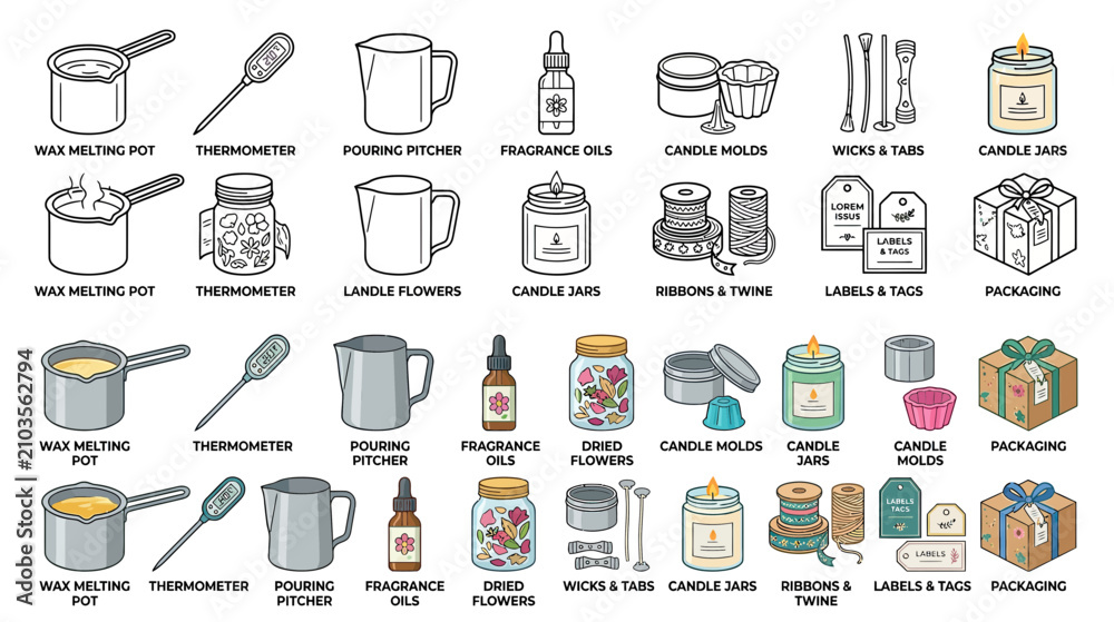 Naklejka premium Candle Making Supplies and Tools Collection