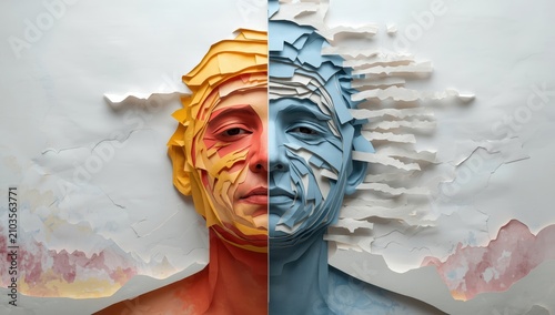 Bipolar Disorder Representation. Paper Layers Forming a Head Reflecting Various Emotions.