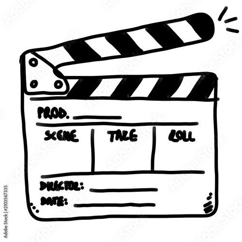 Hand Drawn Movie Clapperboard Doodle Icon for Film Production