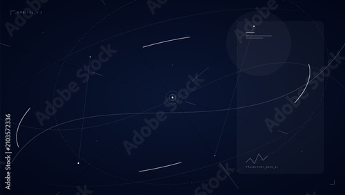 Fotografie Futuristic orbital space trajectory data interface screen background