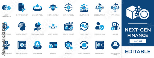 Fotografie Next-Gen Finance and Digital Asset Vector Icon Set