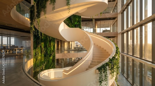 Modern Spiral Staircase with Greenery