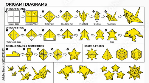 Fotografía Origami Folding Instructions for Animals and Shapes