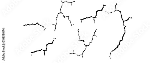 Bild auf Leinwand Surface cracks and fissures in ground, concrete, crevices from disaster top view