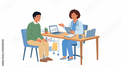 Two colleagues engage in a business meeting with office collaboration at a bright desk, sharing ideas over a laptop