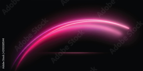 Foto Abstract pink neon light streak curving against black background with lens flare