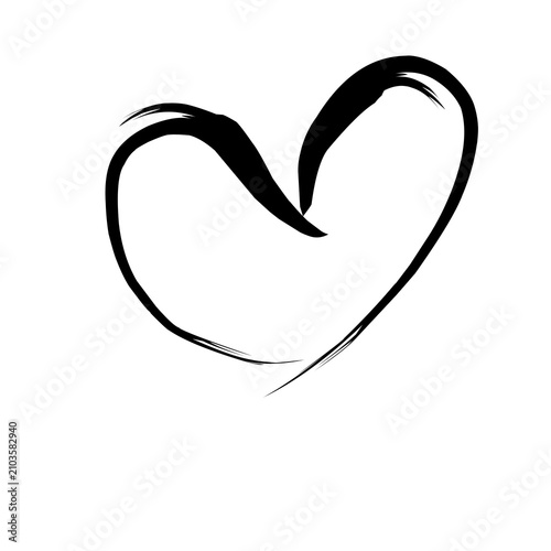 Minimalist black brush stroke heart illustration isolated on white background. Elegant abstract love symbol for logos, branding, cards, and wedding designs.