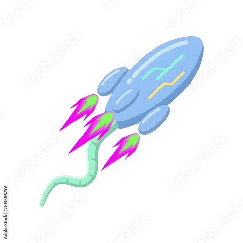 Cartoon Rocket Launching with Vibrant Exhaust Trails, Symbolizing Business Startup Growth, Innovation, and Success Concept