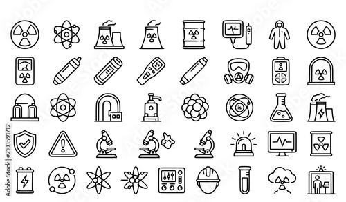 Obraz na płótnie Set of 30 Nuclear Energy and Radiation Outline Icons Editable Stroke Linear Vect