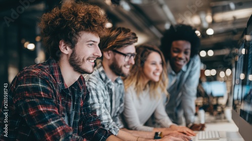 Group of young people working together. Creative business people in modern office
