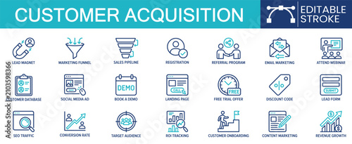 Konstfotografi Set of 21 outline icons related to customer acquisition