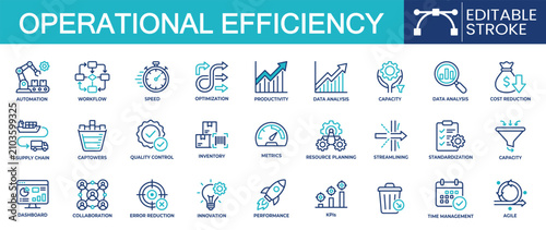 Foto Set of 27 outline icons related to operational efficiency
