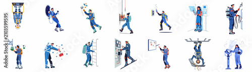 Foto Collection of Flat Style Astronaut Illustrations Performing Various Technical an