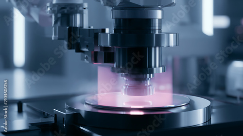 Robotic arm placing silicon wafer into a plasma etching machine