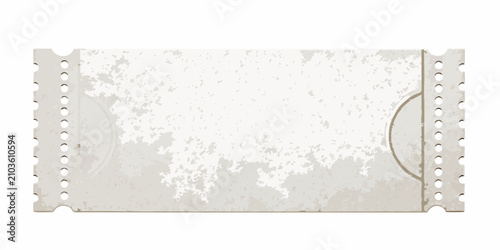 Fotografi blank vintage style ticket stub with textured surface on white background old pa