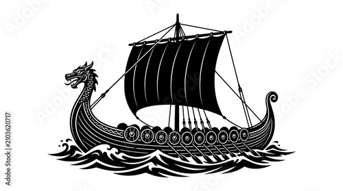 Cuadro en lienzo Viking longship sailing with dragon prow