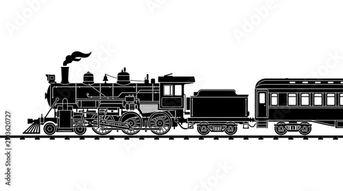 Foto Vintage steam locomotive pulling passenger car on snowy tracks