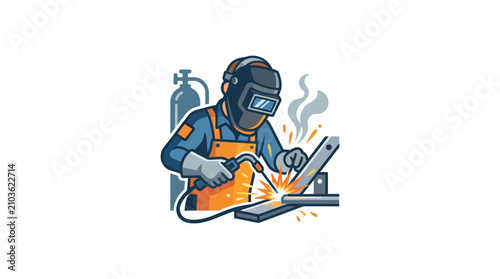 Photos Welding worker in protective gear.