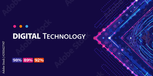 Fotografie digital technology banner with abstract circuit design on dark blue background b