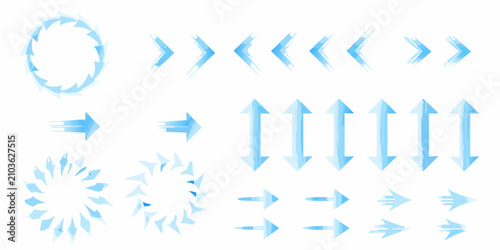 Tableau sur toile set of glowing light blue directional arrows on white background arrow icons vec