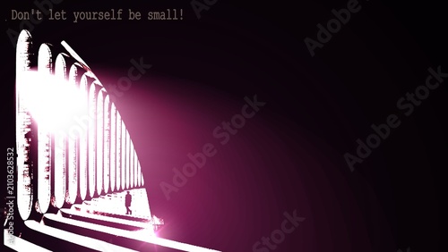 Schilderij op canvas Abstract glowing tunnel with a lone silhouette and inspirational quote, symbolizing ambition, growth, success, hope, confidence, leadership, and personal development