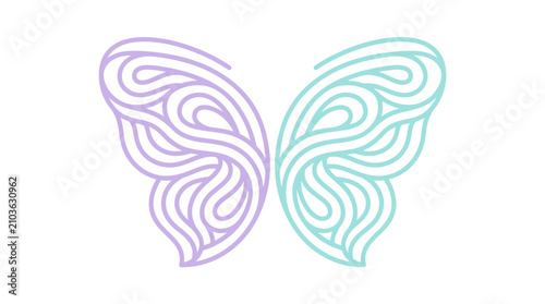 Stylized butterfly with intricate line pattern wings.