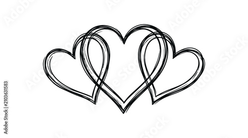 Three interlocking hand drawn hearts outline icon
