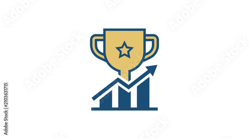 Upward growth chart icon with gold winner trophy.