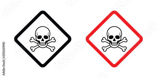 Fotografie Toxic hazard icon set with GHS skull and crossbones symbols, red diamond warning