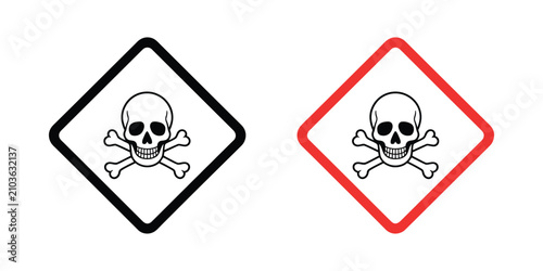 Bild auf Leinwand Toxic hazard icon set with GHS skull and crossbones symbols, red diamond warning