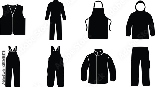 Fotografía Workwear and Outerwear Silhouette Icons Featuring Jackets, Overalls, and Pants