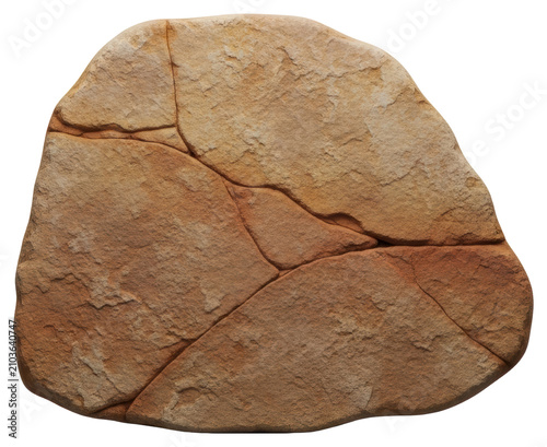 Natural desert sandstone boulder with cracks isolated transparent background