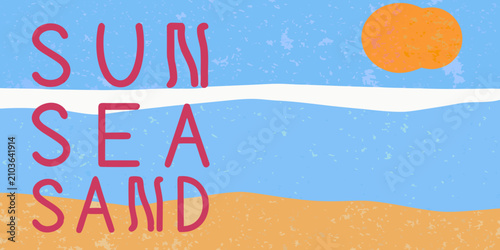 Photography beach landscape illustration with retro textured sun sea sand summer vacation tr