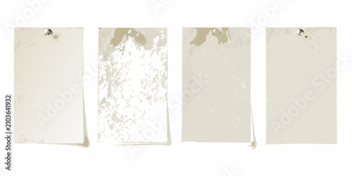 Foto set of four vertical textured off white paper sheets on white background texture
