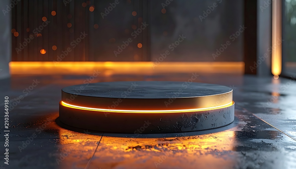 Obraz premium Modern glowing stage platform interior design.