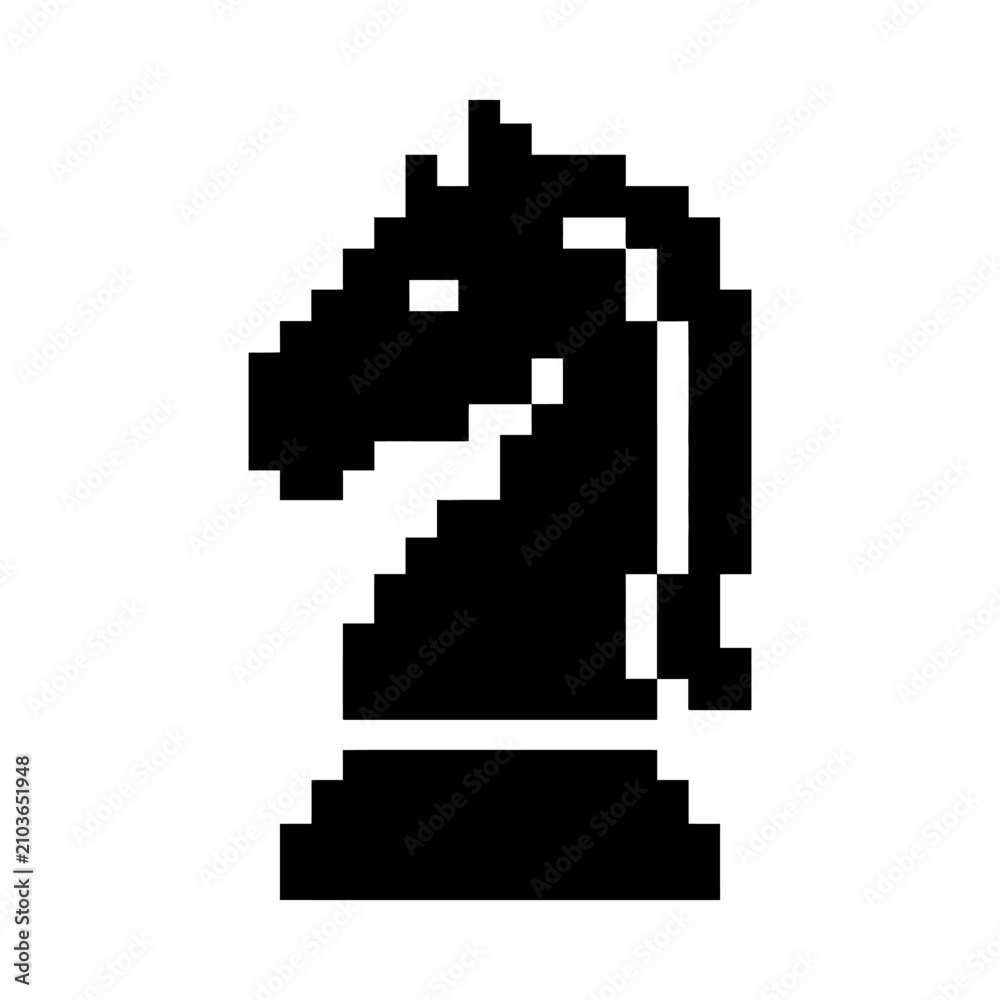 Fototapeta premium Pixelated black chess knight silhouette isolated on white background, strategy concept
