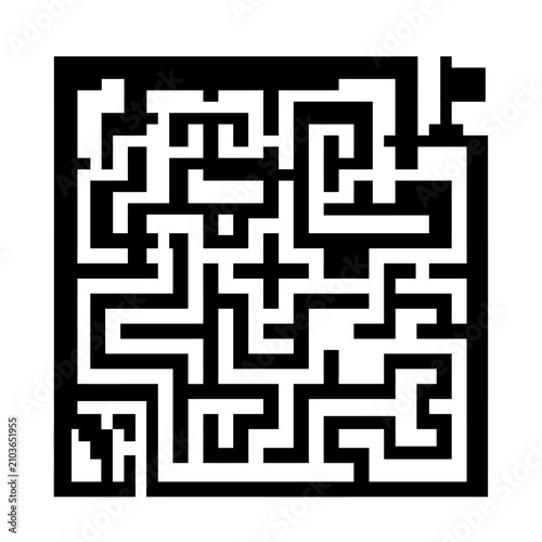 Foto Black maze labyrinth with flag at the end, strategic challenge, complex puzzle s