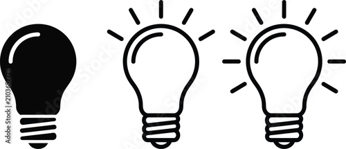 Foto Set of black vector lightbulb icon in different styles isolated on background