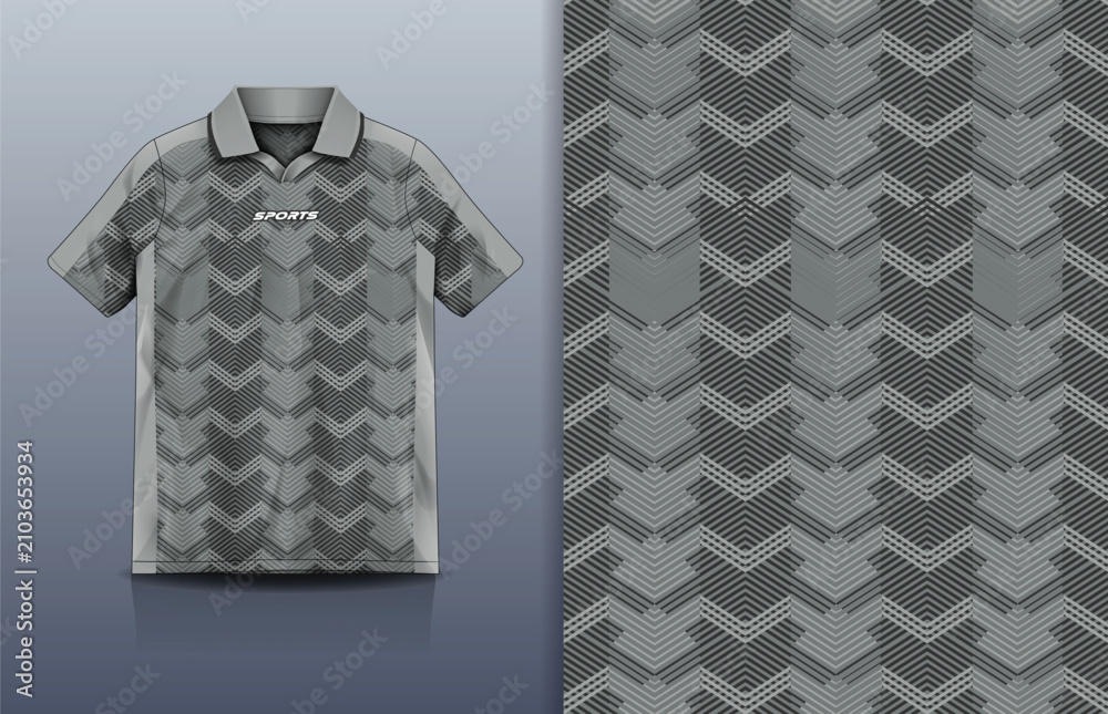Fototapeta premium Jersey Sport Streetwear Design Chevron Arrow Geometric Pattern Gray Polo Collar Sublimation Fashion