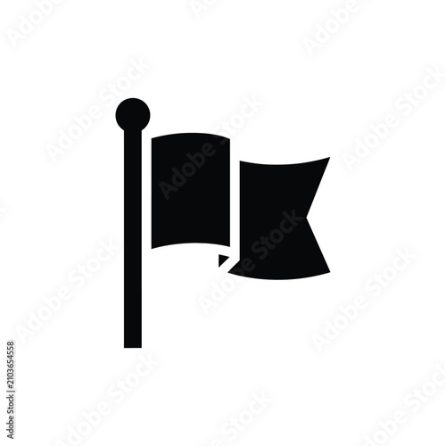 Fotografie Black of a waving flag on a pole with a circular isolated on a white background,