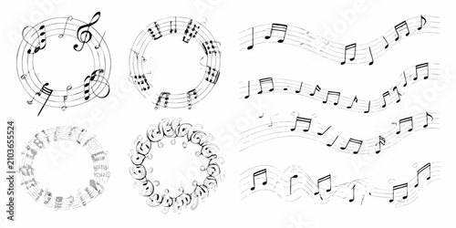 Konstfotografi musical notes on staffs in black and white line art music notation clef quavers