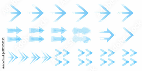 Fotografía set of glowing light blue directional arrows on white background arrow icons vec