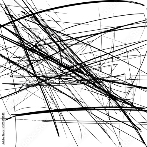 Abstract Black Lines Chaotic Scribble on White Background.