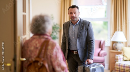 Adult Son Visits His Mother in Assisted Living Facility