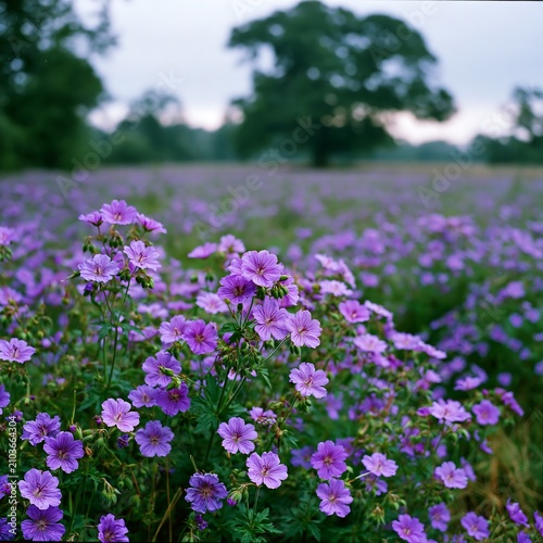 Cranesbill Wildflowers Blooming in a Meadow During Spring