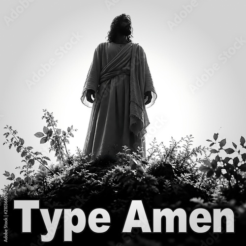 Jesus Stands on a Hill With Arms Raised as Sunlight Shines Down