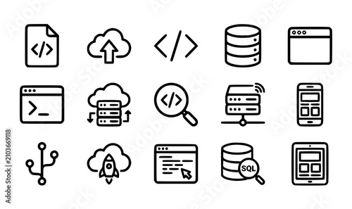 Billede på lærred Modern development icon vector set with editable stroke symbols for programming