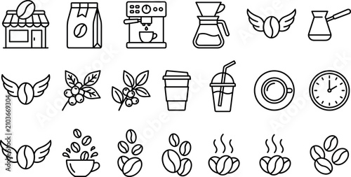 Photos Coffee shop line icon set vector illustration of cafeteria menu hot beverage and